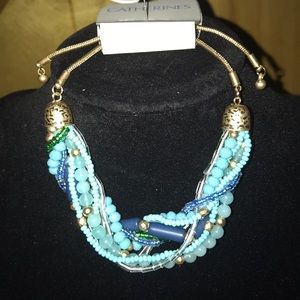Catherines Women’s Turquoise and Gold Beaded Adjustable Multi-Strand Bracelet